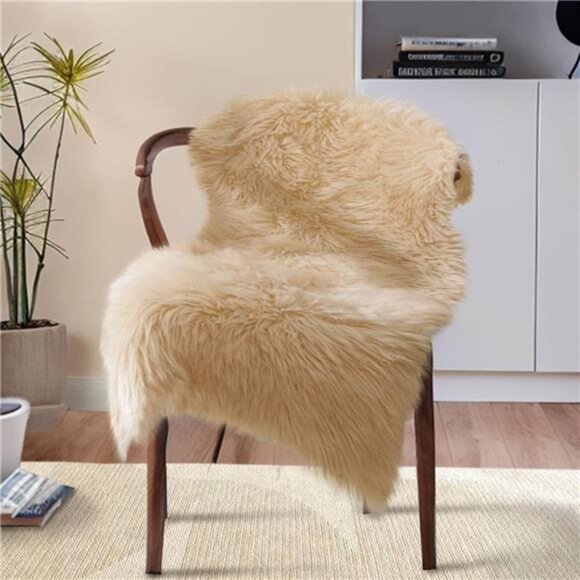 Faux Sheepskin Rugs Soft Faux Fur Rugs Beige Fluffy Rugs Chair Couch Cover Fuzzy - Picture 1 of 7